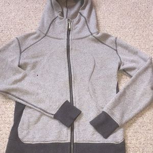 scuba hoodie, gray and light gray